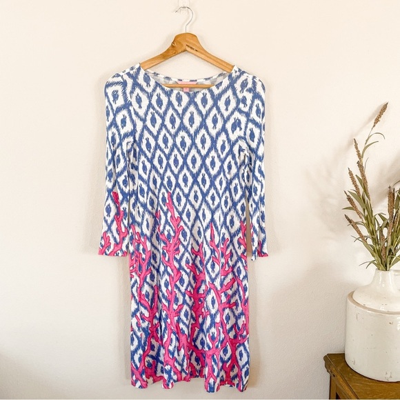 Lilly Pulitzer | Ophelia Coral Iris Blue Deep Dive Little Fish Swing Dress Sz XS - Picture 3 of 13